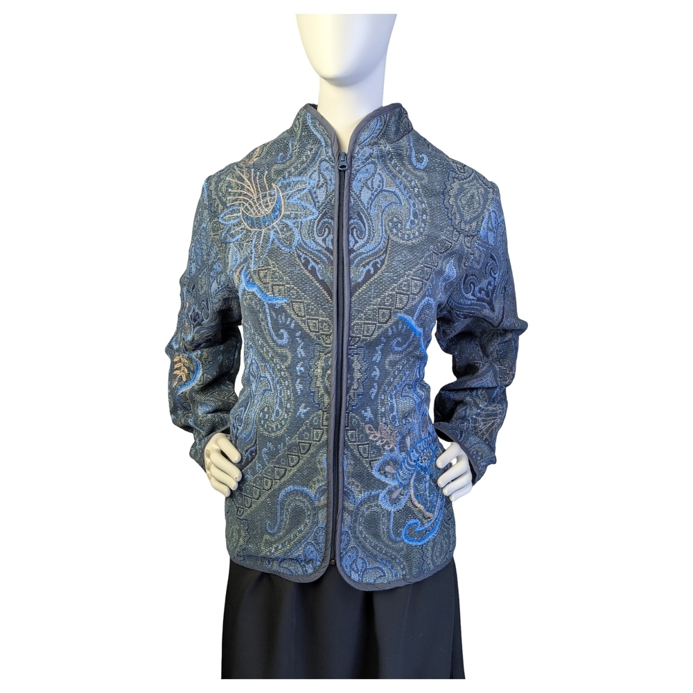 Coldwater Creek Vintage  Blue Tapestry Artwear Boho Celestial Jacket Size Medium